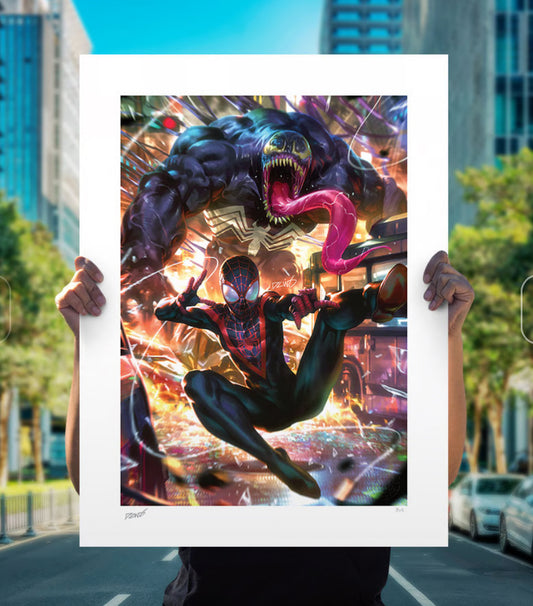 Hot Toys Sideshow Collectibles Miles Morales Spiderman Venom Giclee on paper 18 x 24