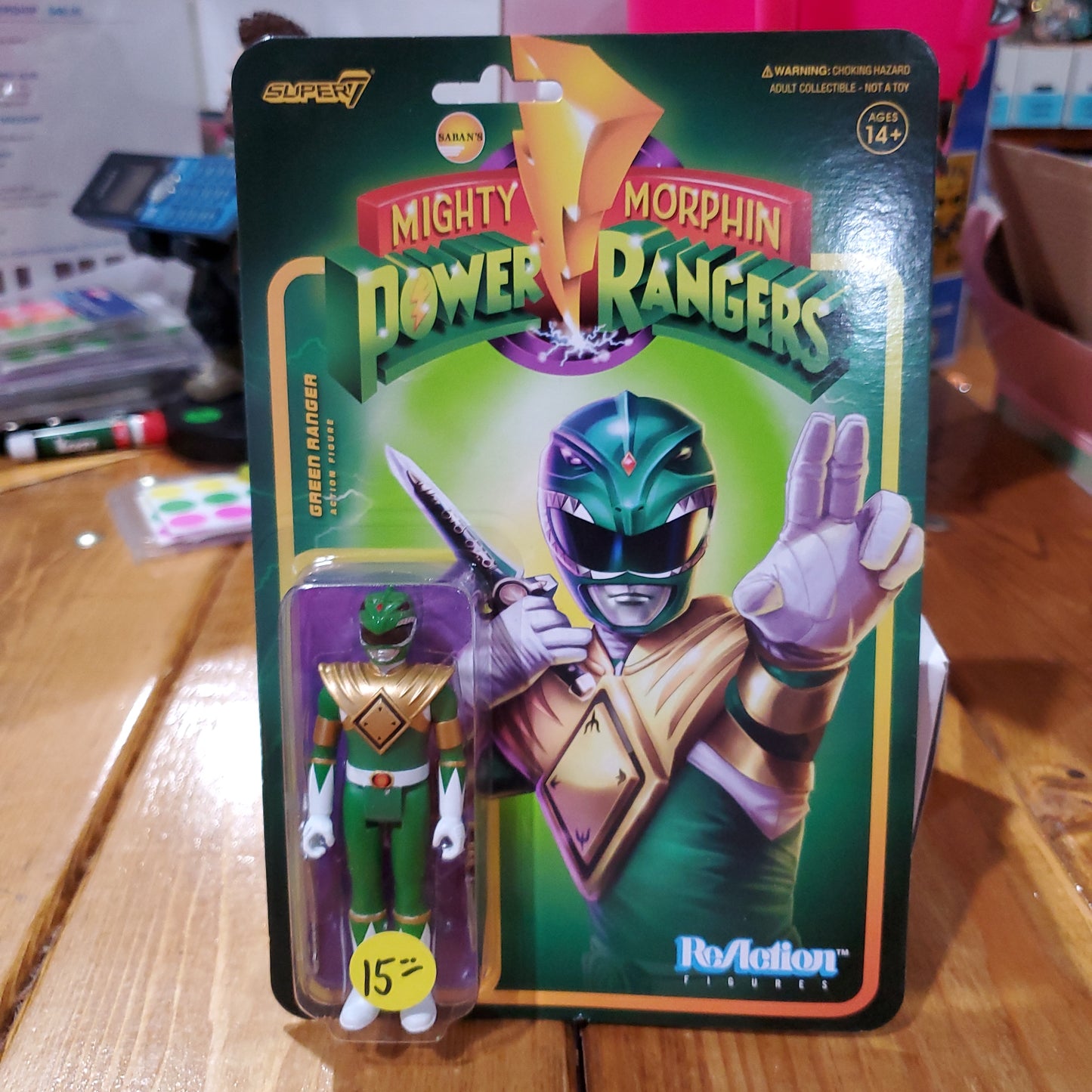 Super 7 Mighty Morphin Power Rangers Green Ranger REACTION FIGURE