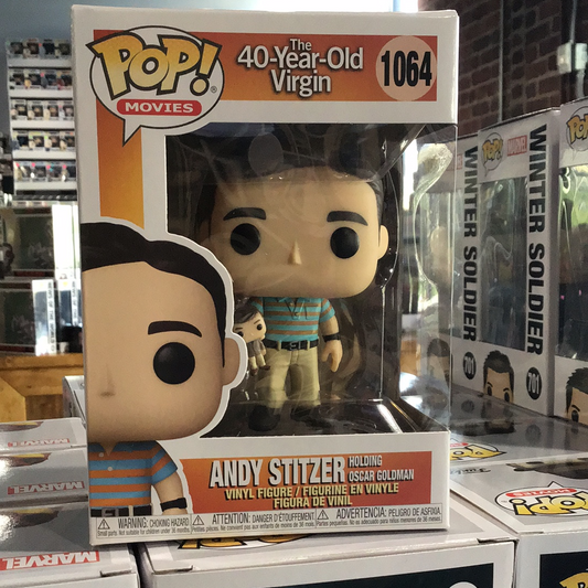 Andy Stitzer Holding Oscar Goldman 40 Year Old Virgin Funko Pop! Vinyl figure movie