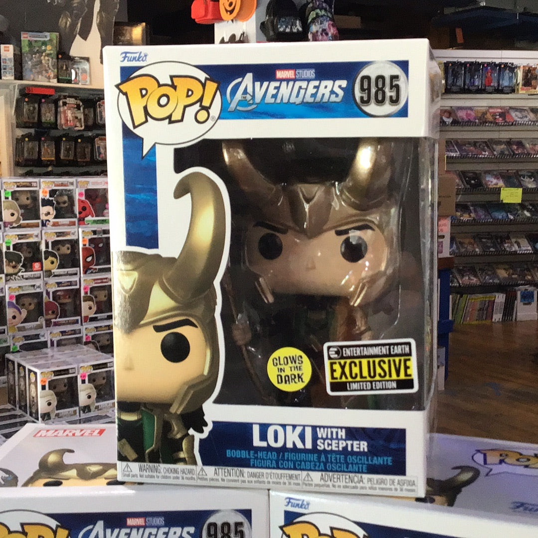 Funko POP! Loki with Scepter Marvel Avengers #985 [Glow in the Dark  Entertainment Earth]